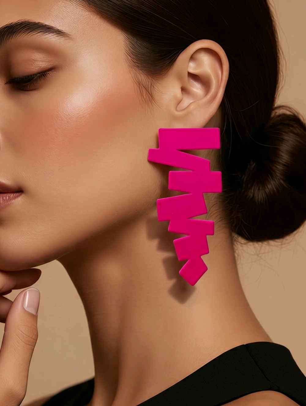 EDM Rave Neon Pink Earrings Zig Zag Statement Blacklight Glow Festival It Girl